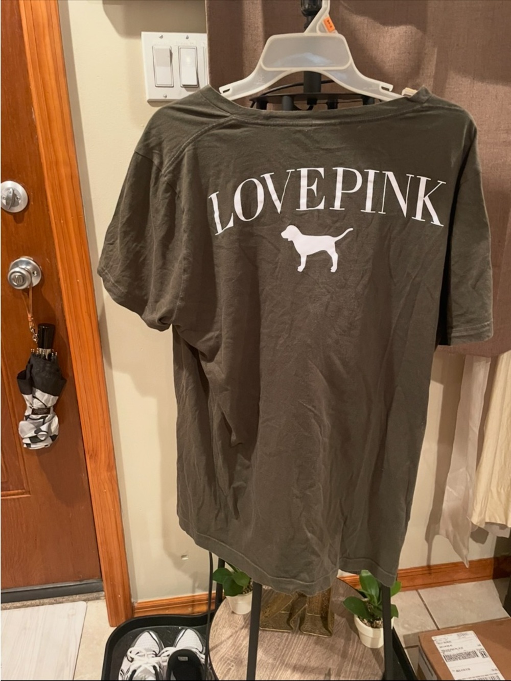 PINK Victoria's Secret Olive Brown Logo Tee